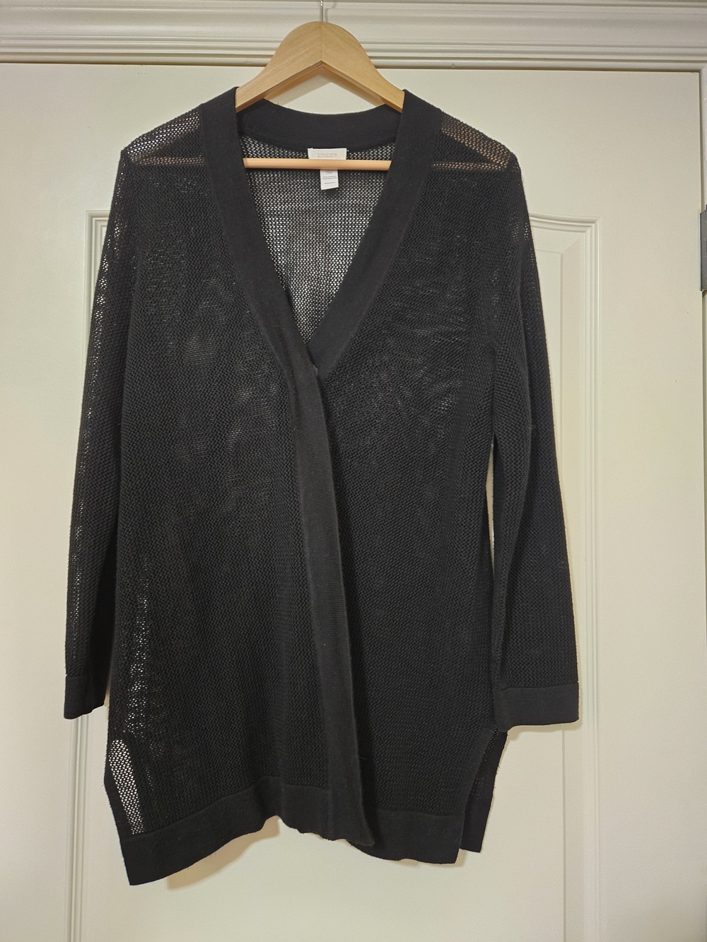 Chico's Black Open-Front Mesh Cardigan Drapey Layers